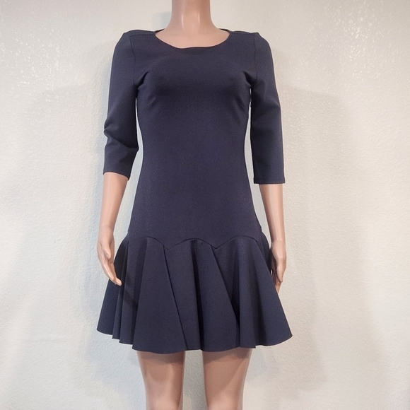 halston heritage blue dress Halston Heritage Round Neck Dress With Back Cut Out in Vintage Blue
